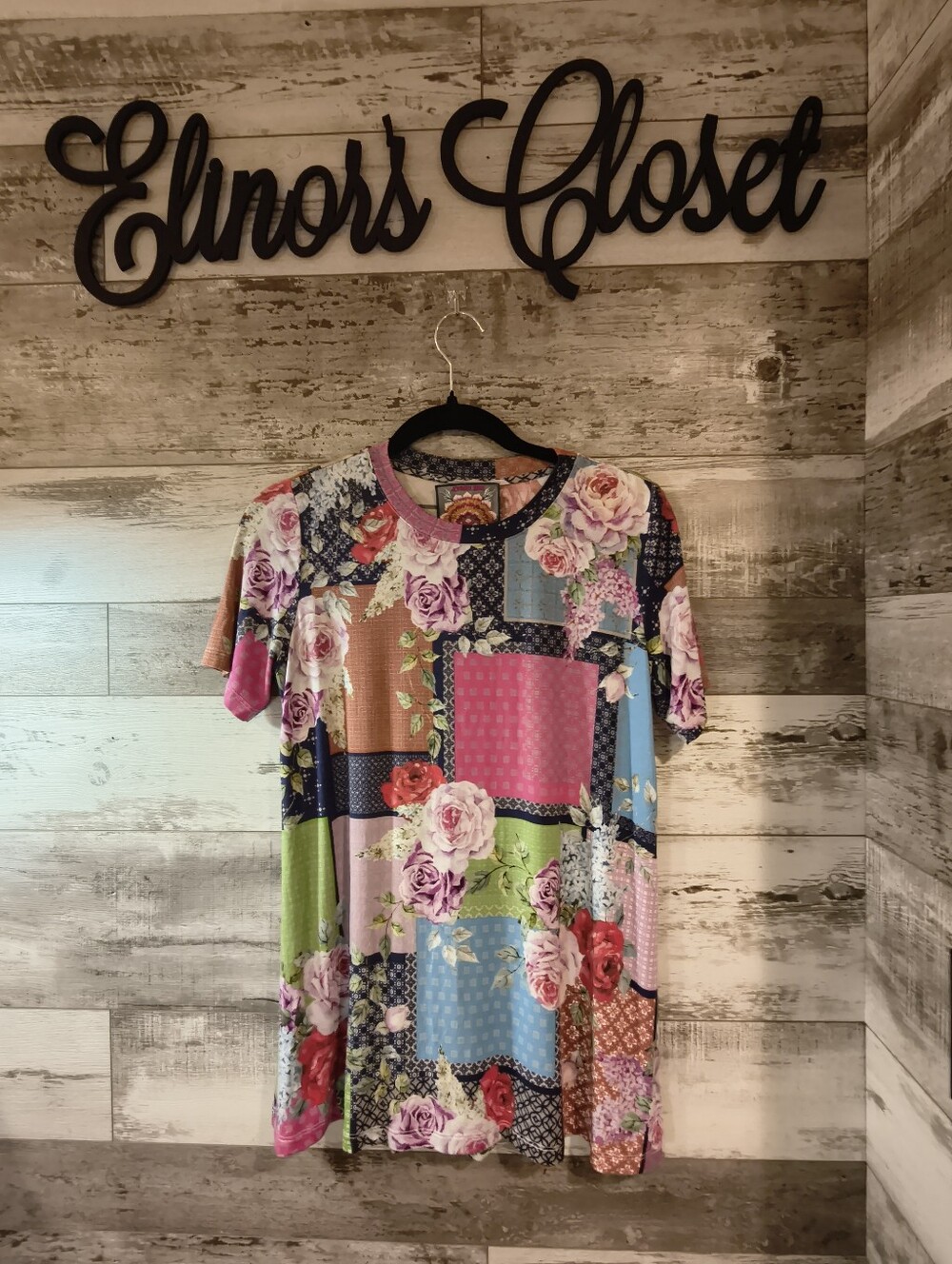 Johnny Was Los Angeles Women's S Floral Patchwork T-Shirt Multicolor Boho Roses